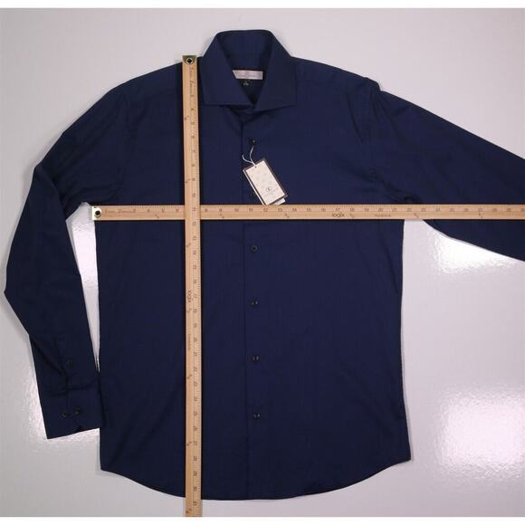 Connaisseur Paris 2-Ply Slim Fit Navy Blue Print Design Dress Shirt L 41-42 New! - Picture 4 of 8